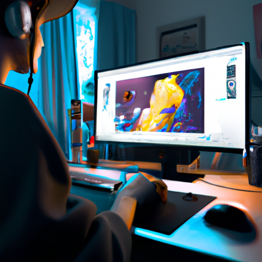 תמונה של אדם יושב מול מחשב ועורך סרטון