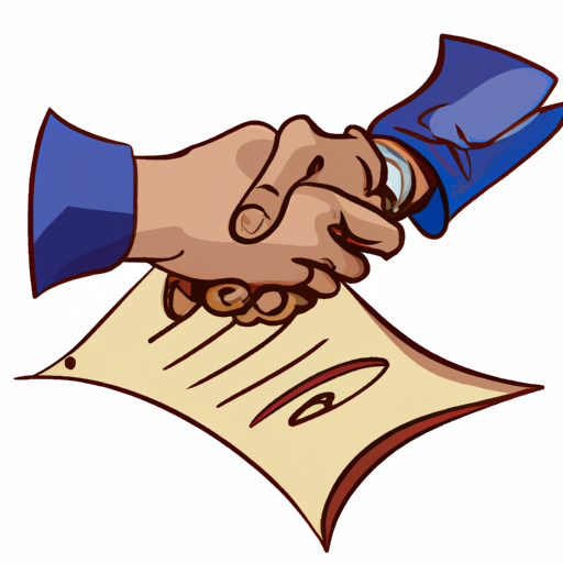 Un apretón de manos entre un notario y un cliente, que simboliza confianza y autenticidad