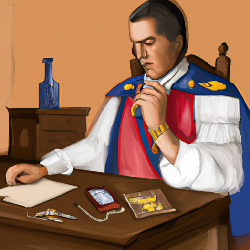 תמונה המציגה נוטריון ספרדי בלבושם המסורתי, יושב ליד שולחנם עם מסמכים משפטיים.